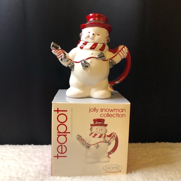 2001 Jolly Snowman Collection Hand-Painted Earthenware Teapot w/White Gold - Picture 13 of 13